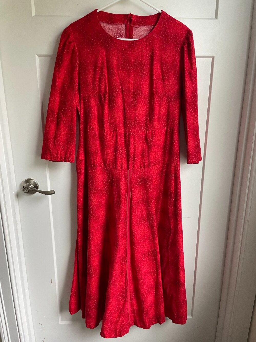 Handmade Red Cotton Calico Ditsy Floral A-Line Midi Dress Vintage Cottagecore‎